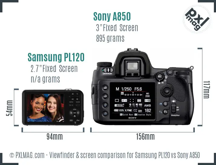 Samsung PL120 vs Sony A850 Screen and Viewfinder comparison