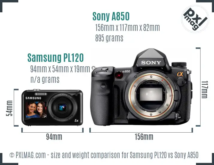 Samsung PL120 vs Sony A850 size comparison