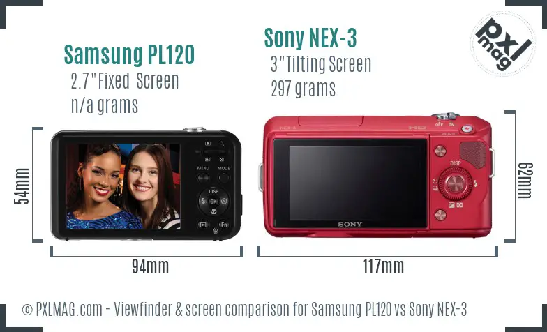 Samsung PL120 vs Sony NEX-3 Screen and Viewfinder comparison