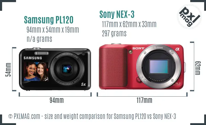 Samsung PL120 vs Sony NEX-3 size comparison
