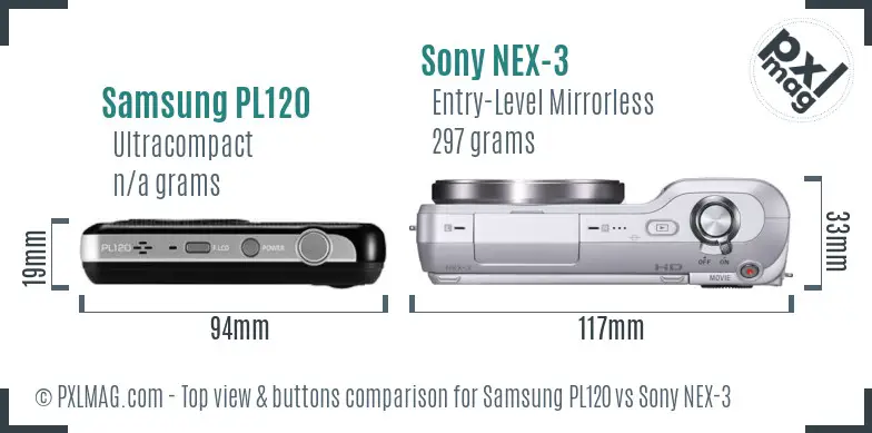 Samsung PL120 vs Sony NEX-3 top view buttons comparison