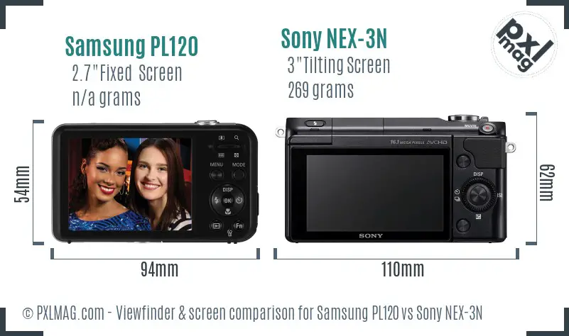 Samsung PL120 vs Sony NEX-3N Screen and Viewfinder comparison