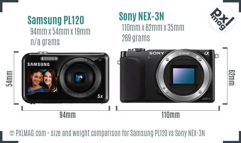 Samsung PL120 vs Sony NEX-3N size comparison