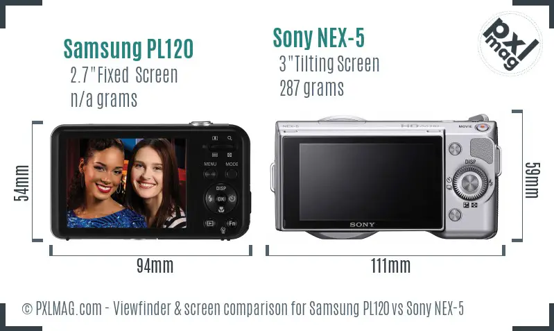 Samsung PL120 vs Sony NEX-5 Screen and Viewfinder comparison
