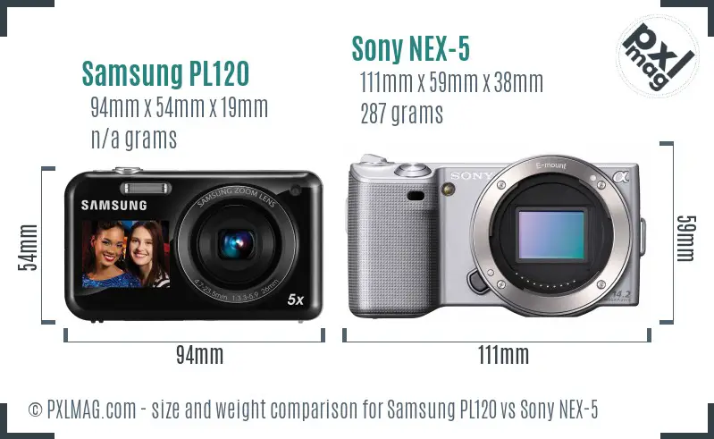 Samsung PL120 vs Sony NEX-5 size comparison