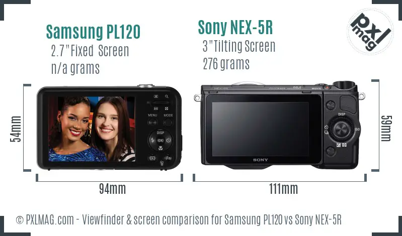 Samsung PL120 vs Sony NEX-5R Screen and Viewfinder comparison
