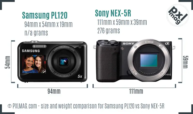 Samsung PL120 vs Sony NEX-5R size comparison