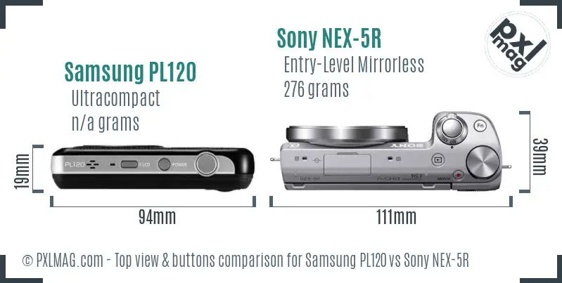 Samsung PL120 vs Sony NEX-5R top view buttons comparison