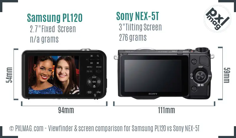 Samsung PL120 vs Sony NEX-5T Screen and Viewfinder comparison