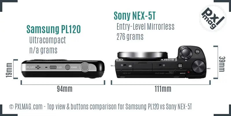 Samsung PL120 vs Sony NEX-5T top view buttons comparison