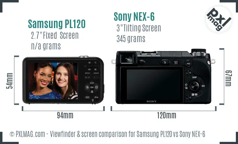 Samsung PL120 vs Sony NEX-6 Screen and Viewfinder comparison
