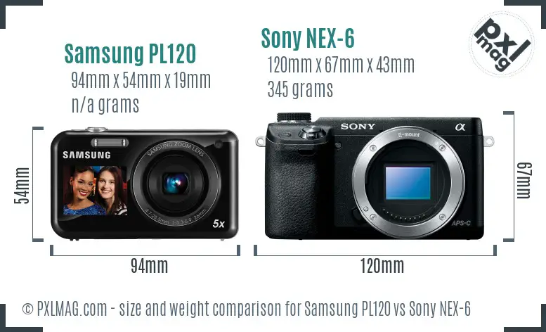 Samsung PL120 vs Sony NEX-6 size comparison