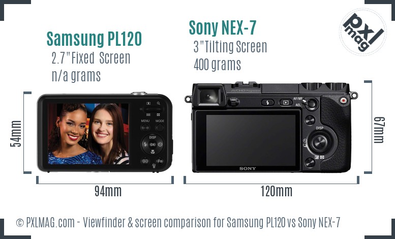 Samsung PL120 vs Sony NEX-7 Screen and Viewfinder comparison