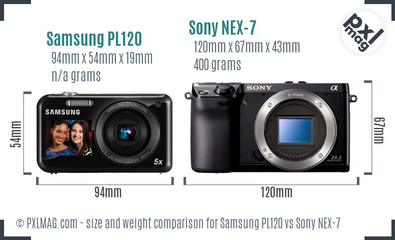 Samsung PL120 vs Sony NEX-7 size comparison