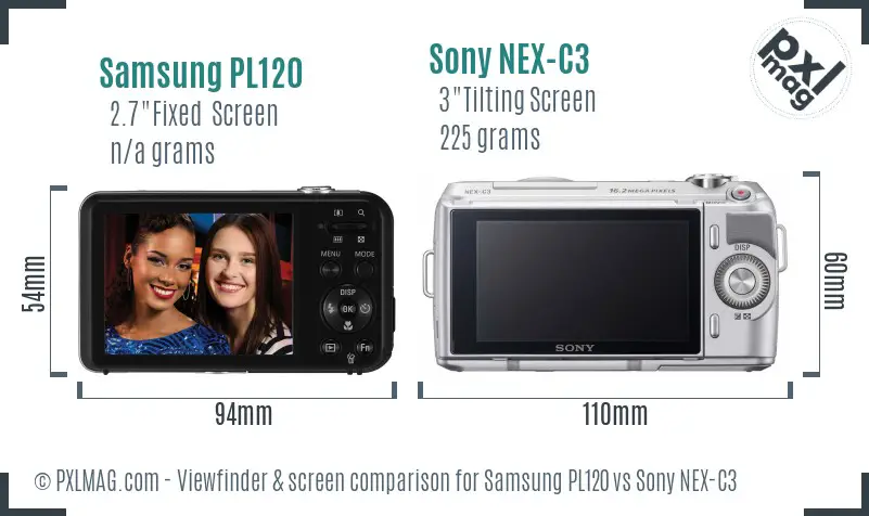 Samsung PL120 vs Sony NEX-C3 Screen and Viewfinder comparison