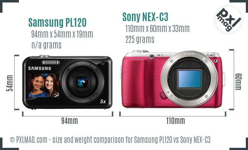 Samsung PL120 vs Sony NEX-C3 size comparison