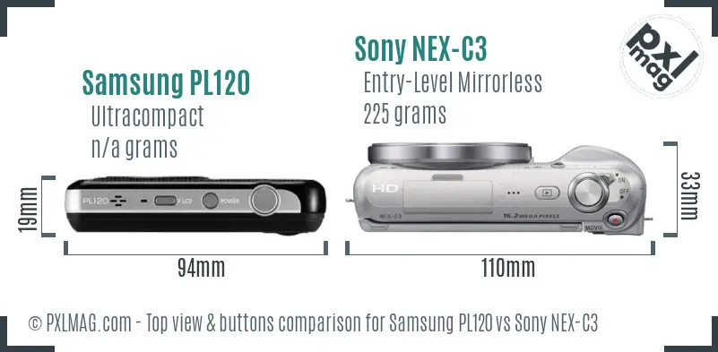 Samsung PL120 vs Sony NEX-C3 top view buttons comparison