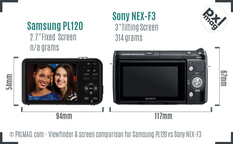 Samsung PL120 vs Sony NEX-F3 Screen and Viewfinder comparison