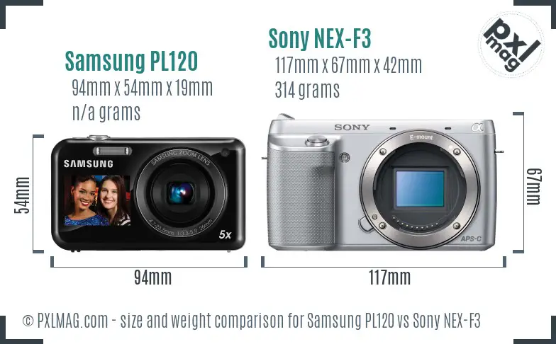 Samsung PL120 vs Sony NEX-F3 size comparison