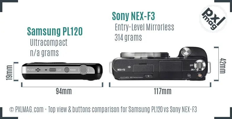 Samsung PL120 vs Sony NEX-F3 top view buttons comparison