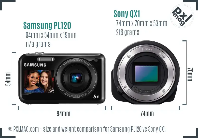 Samsung PL120 vs Sony QX1 size comparison