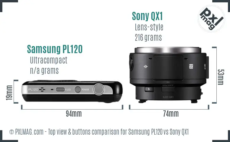 Samsung PL120 vs Sony QX1 top view buttons comparison