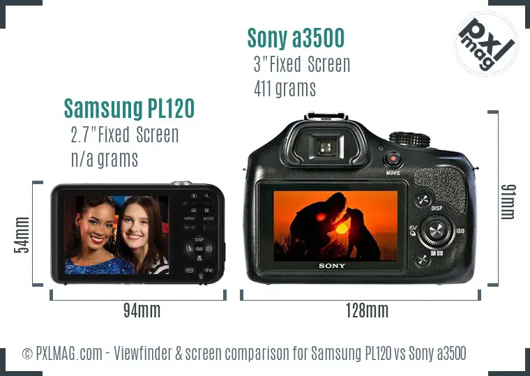 Samsung PL120 vs Sony a3500 Screen and Viewfinder comparison