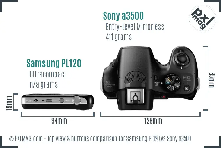 Samsung PL120 vs Sony a3500 top view buttons comparison