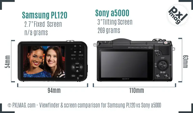 Samsung PL120 vs Sony a5000 Screen and Viewfinder comparison