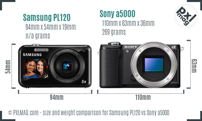 Samsung PL120 vs Sony a5000 size comparison