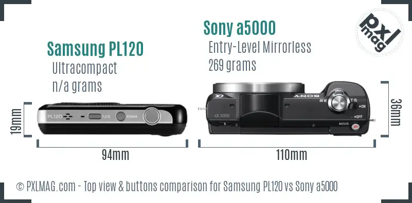 Samsung PL120 vs Sony a5000 top view buttons comparison