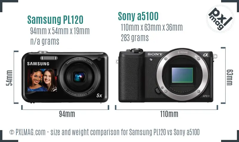 Samsung PL120 vs Sony a5100 size comparison