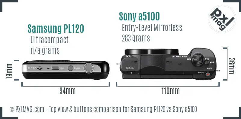 Samsung PL120 vs Sony a5100 top view buttons comparison