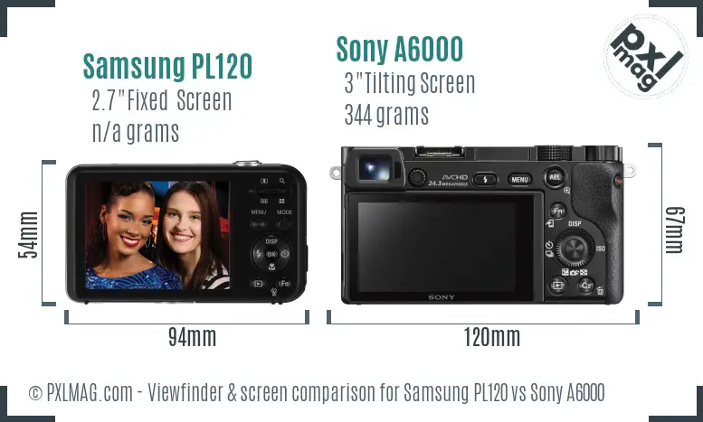 Samsung PL120 vs Sony A6000 Screen and Viewfinder comparison