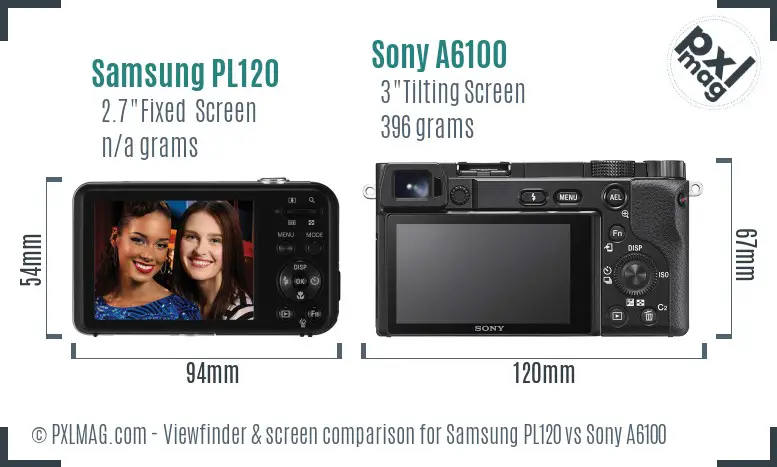 Samsung PL120 vs Sony A6100 Screen and Viewfinder comparison
