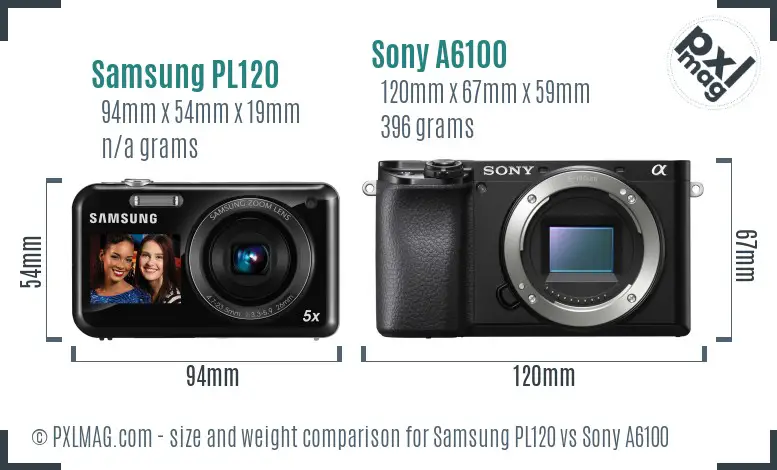 Samsung PL120 vs Sony A6100 size comparison