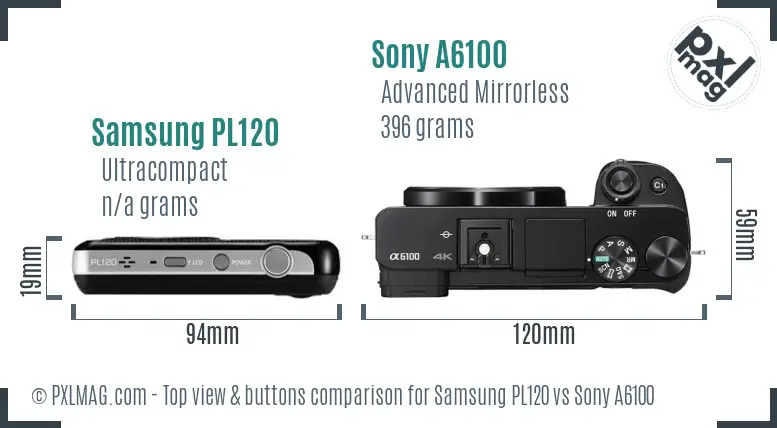 Samsung PL120 vs Sony A6100 top view buttons comparison