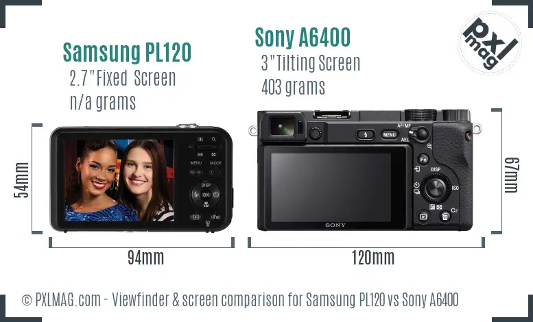 Samsung PL120 vs Sony A6400 Screen and Viewfinder comparison