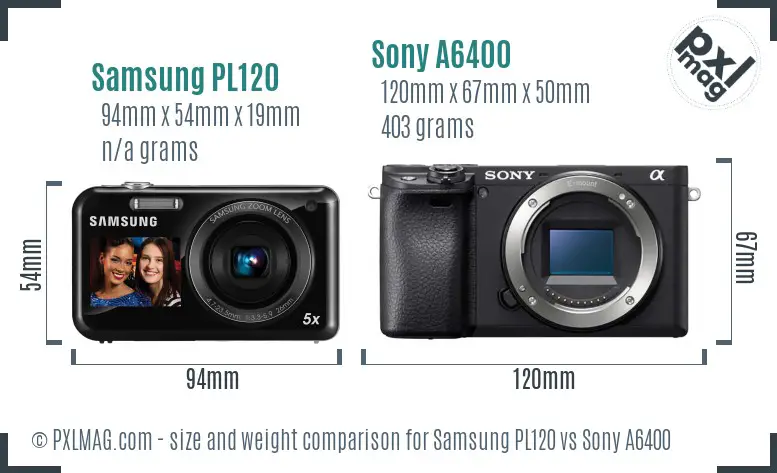 Samsung PL120 vs Sony A6400 size comparison