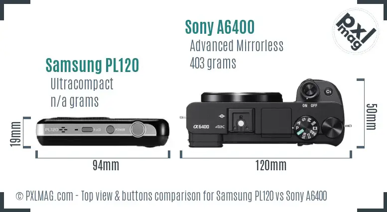 Samsung PL120 vs Sony A6400 top view buttons comparison