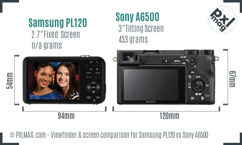 Samsung PL120 vs Sony A6500 Screen and Viewfinder comparison