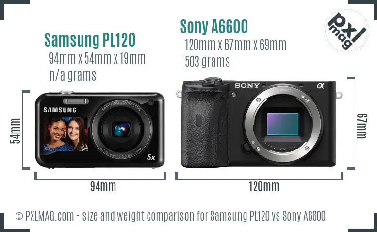 Samsung PL120 vs Sony A6600 size comparison