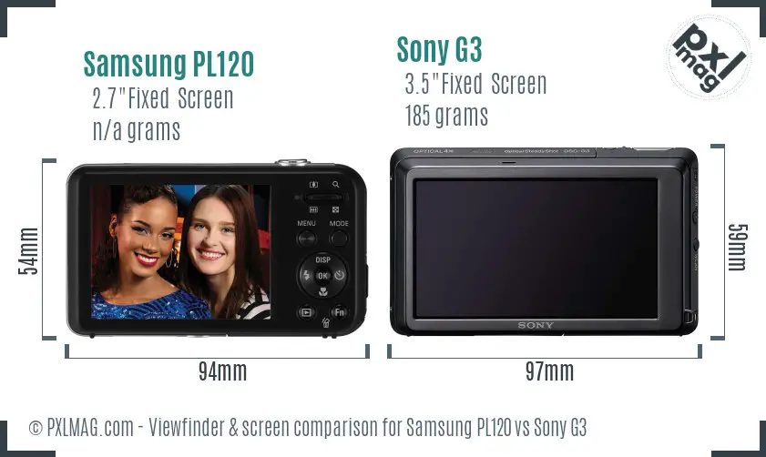 Samsung PL120 vs Sony G3 Screen and Viewfinder comparison Samsung PL120 vs Sony G3 Screen and Viewfinder comparison
