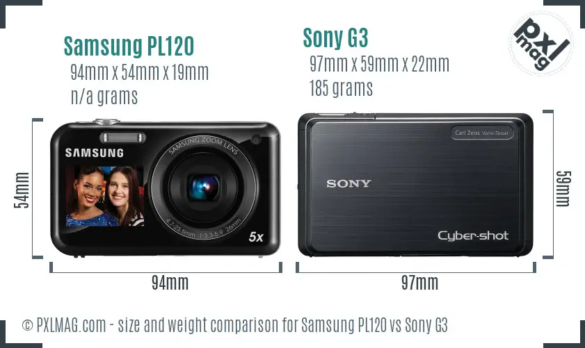 Samsung PL120 vs Sony G3 size comparison Samsung PL120 vs Sony G3 size comparison