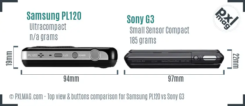 Samsung PL120 vs Sony G3 top view buttons comparison Samsung PL120 vs Sony G3 top view buttons comparison