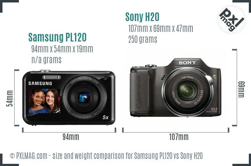 Samsung PL120 vs Sony H20 size comparison