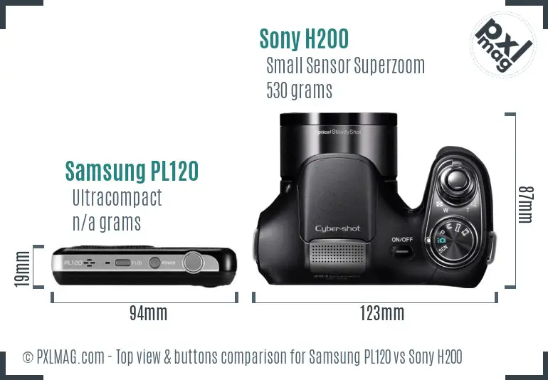 Samsung PL120 vs Sony H200 top view buttons comparison Samsung PL120 vs Sony H200 top view buttons comparison