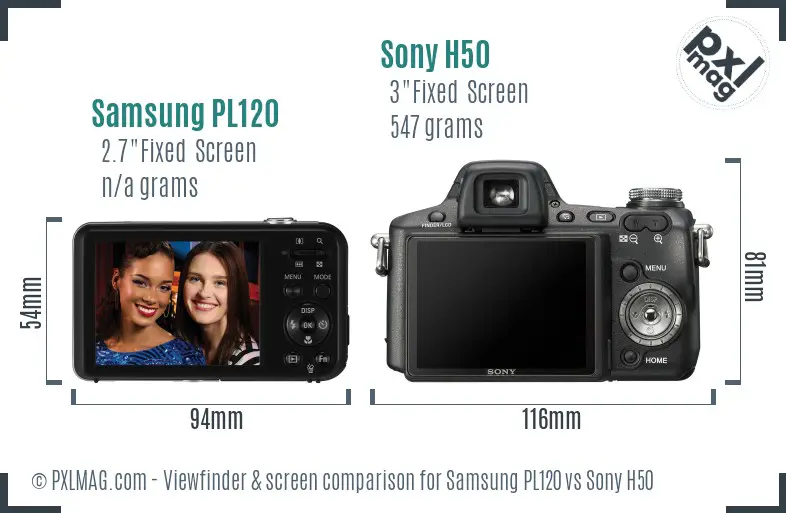 Samsung PL120 vs Sony H50 Screen and Viewfinder comparison