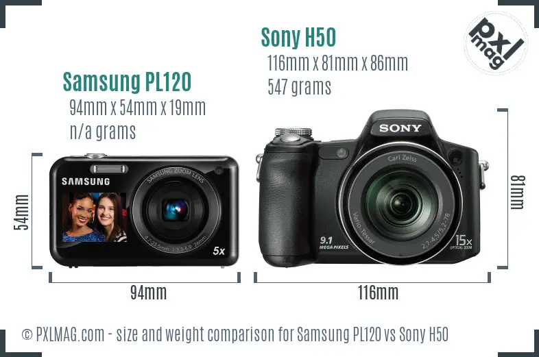 Samsung PL120 vs Sony H50 size comparison