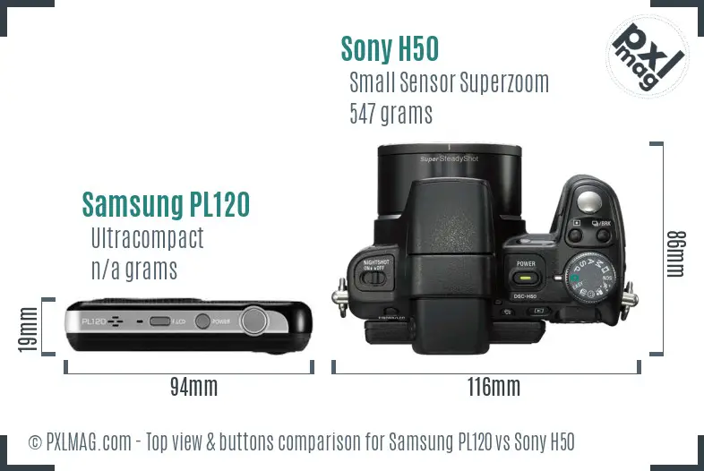 Samsung PL120 vs Sony H50 top view buttons comparison
